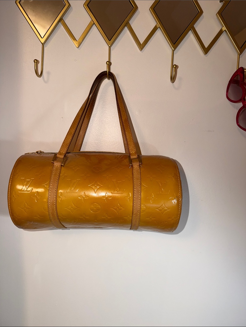 Louis Vuitton Vernis Mustard Yellow Papillon Barrel Bag